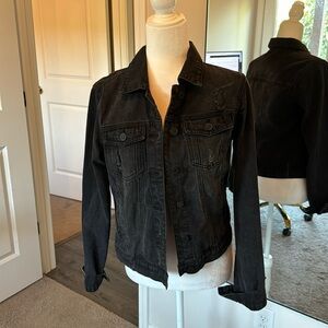 Distressed black denim jacket